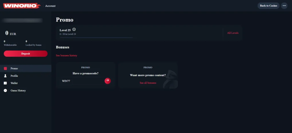 Winorio bonus dashboard