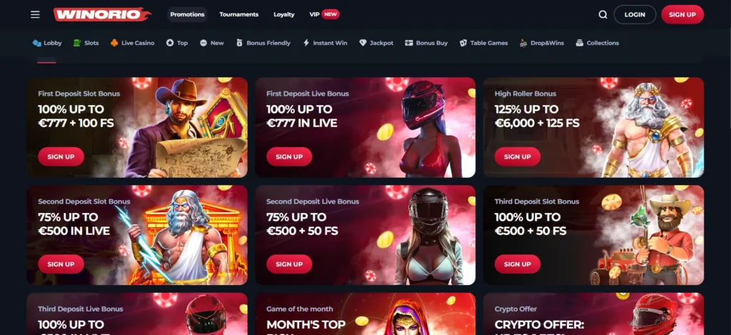 Winorio online casino bonus lineup